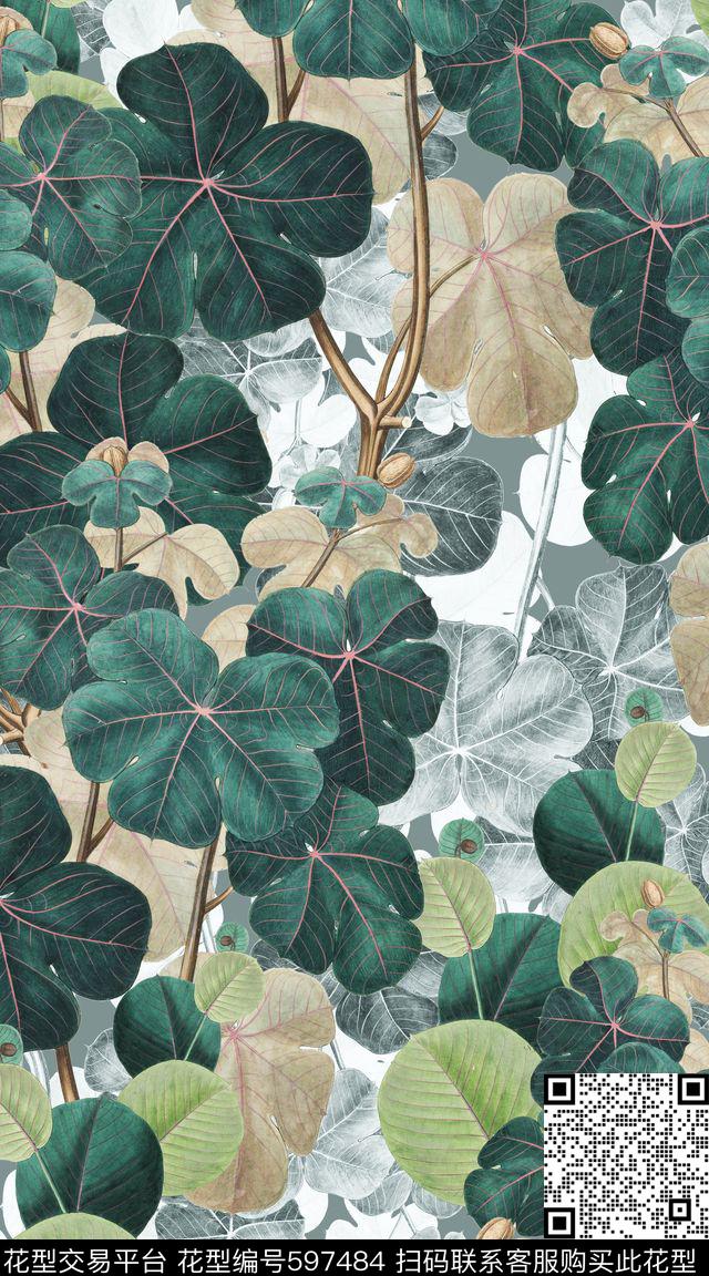 树叶素雅复古数码印花华亿平台下载（图片编号: 597484） - 瓦栏（Walan）