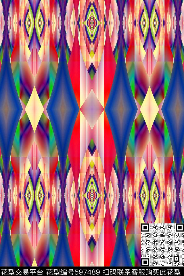 时尚潮流窗格几何纹理数码印花华亿平台下载（图片编号: 597489） - 瓦栏（Walan）