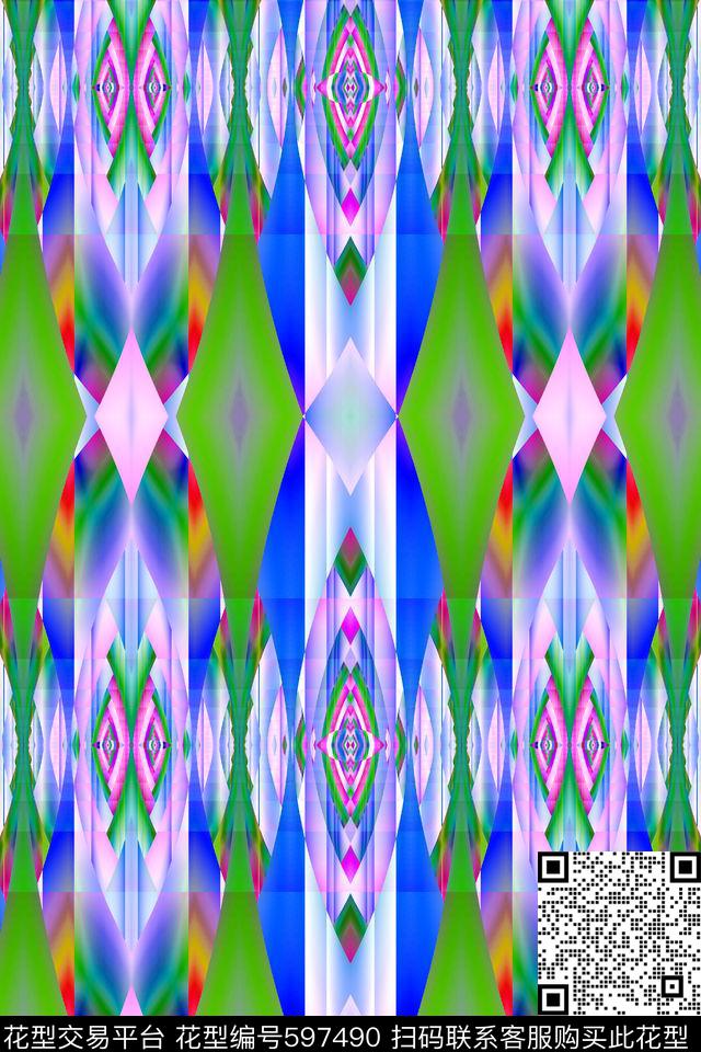 时尚潮流窗格几何纹理数码印花华亿平台下载（图片编号: 597490） - 瓦栏（Walan）