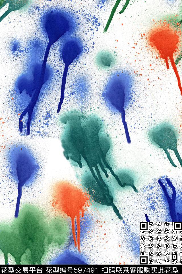 抽象水彩泼墨数码印花华亿平台下载（图片编号: 597491） - 瓦栏（Walan）