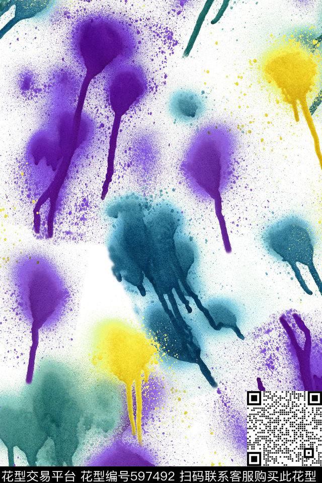 抽象水彩泼墨数码印花华亿平台下载（图片编号: 597492） - 瓦栏（Walan）
