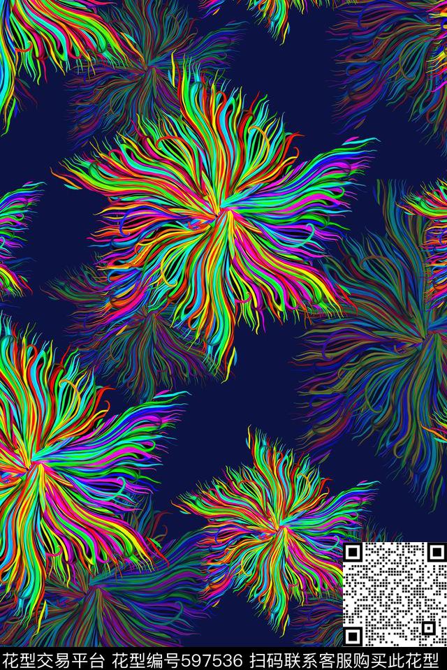 抽象花彩色时尚数码印花华亿平台下载（图片编号: 597536） - 瓦栏（Walan）