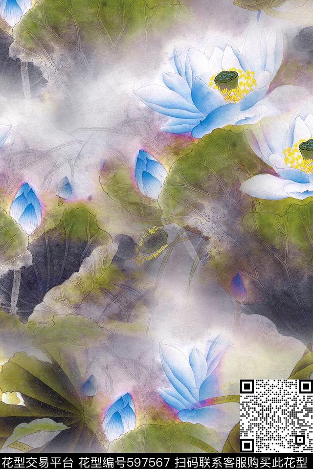 水彩清爽时尚数码印花华亿平台下载（图片编号: 597567） - 瓦栏（Walan）