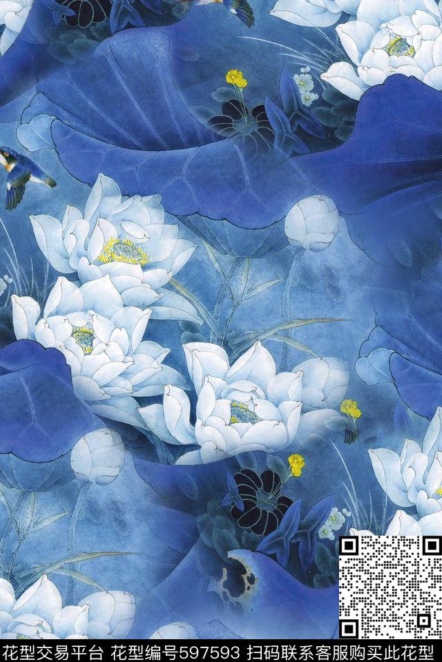 水墨水彩清爽数码印花华亿平台下载（图片编号: 597593） - 瓦栏（Walan）