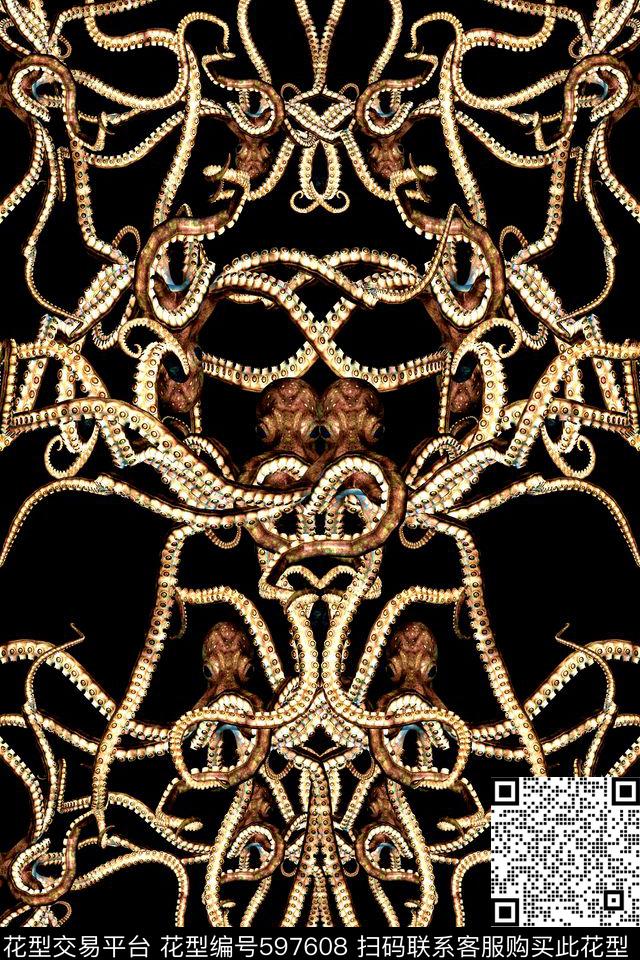 章鱼定位卡通数码印花华亿平台下载（图片编号: 597608） - 瓦栏（Walan）