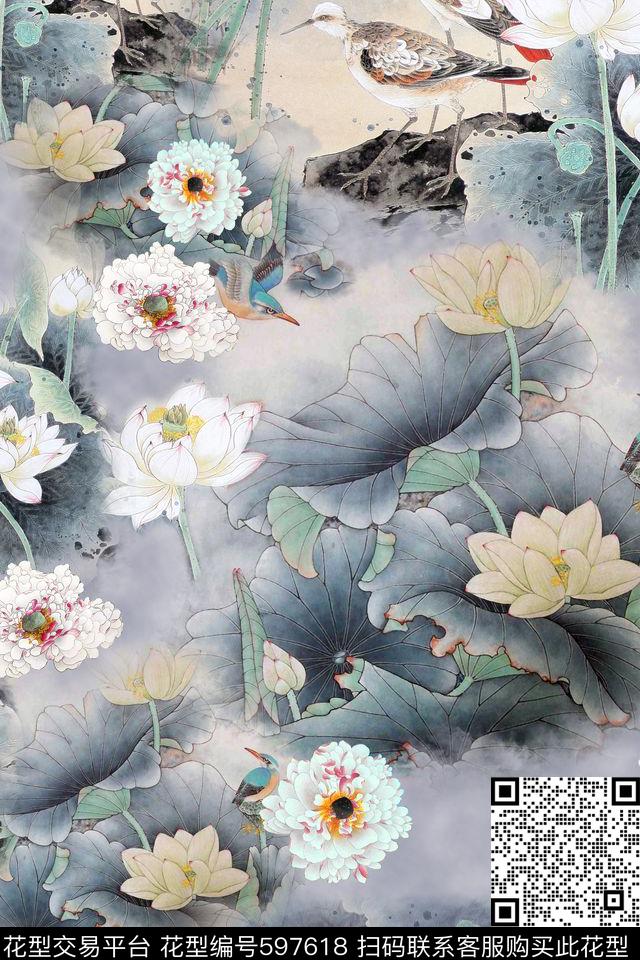 中国风花卉女装数码印花华亿平台下载（图片编号: 597618） - 瓦栏（Walan）