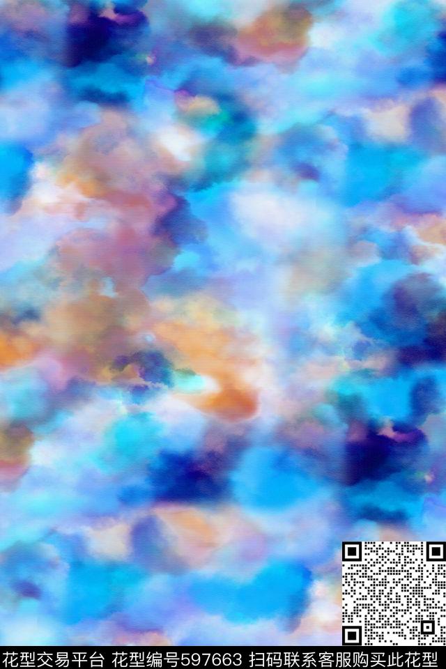 水彩晕染云层数码印花华亿平台下载（图片编号: 597663） - 瓦栏（Walan）