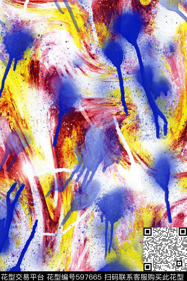 水彩炫纹泼墨数码印花华亿平台下载（图片编号: 597665） - 瓦栏（Walan）
