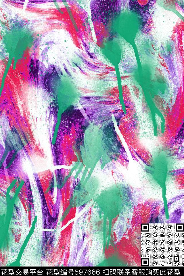 水彩炫纹泼墨数码印花华亿平台下载（图片编号: 597666） - 瓦栏（Walan）