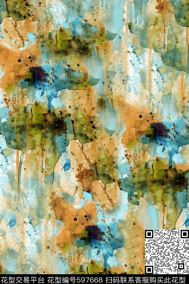 水彩泼墨女装数码印花华亿平台下载（图片编号: 597668） - 瓦栏（Walan）