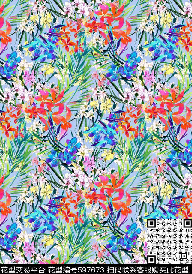 小碎花百合清新手绘花卉数码印花华亿平台下载（图片编号: 597673） - 瓦栏（Walan）