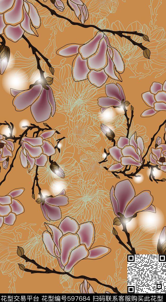 风格花卉民族风图案中国风数码印花华亿平台下载（图片编号: 597684） - 瓦栏（Walan）