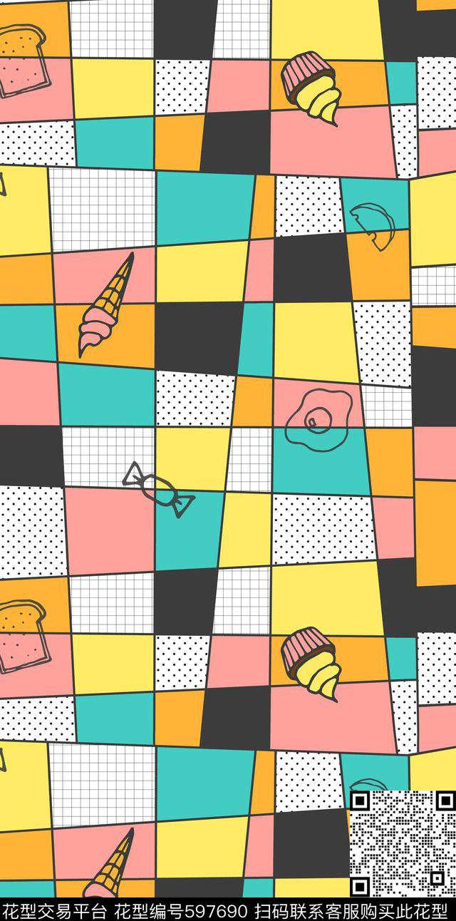 几何卡通格子传统印花华亿平台下载（图片编号: 597690） - 瓦栏（Walan）