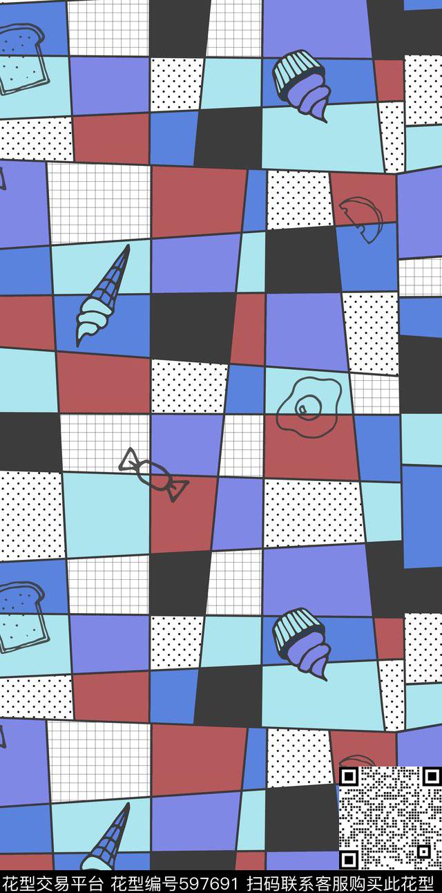 几何卡通格子传统印花华亿平台下载（图片编号: 597691） - 瓦栏（Walan）
