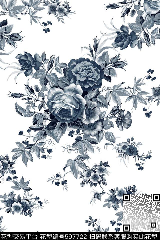 中国风民族风青花瓷数码印花华亿平台下载（图片编号: 597722） - 瓦栏（Walan）