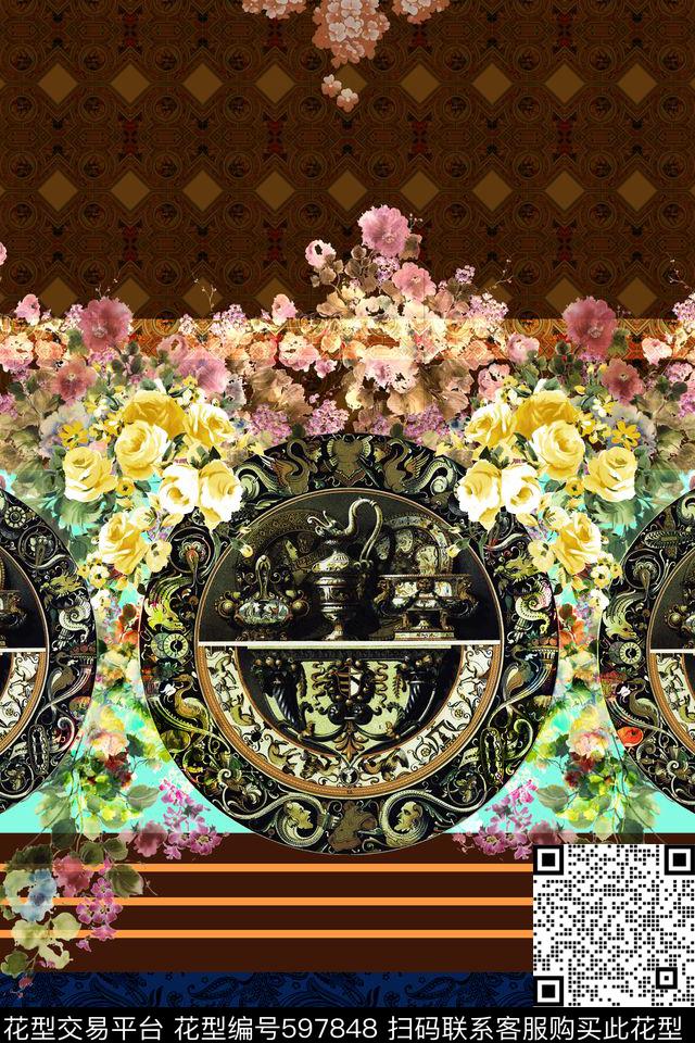 定位复古宫廷数码印花华亿平台下载（图片编号: 597848） - 瓦栏（Walan）