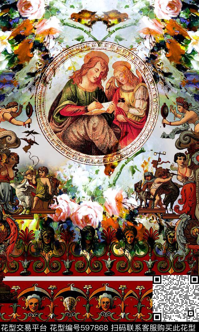 复古定位花卉数码印花华亿平台下载（图片编号: 597868） - 瓦栏（Walan）