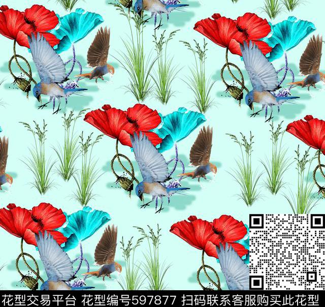花卉花草鸟数码印花华亿平台下载（图片编号: 597877） - 瓦栏（Walan）