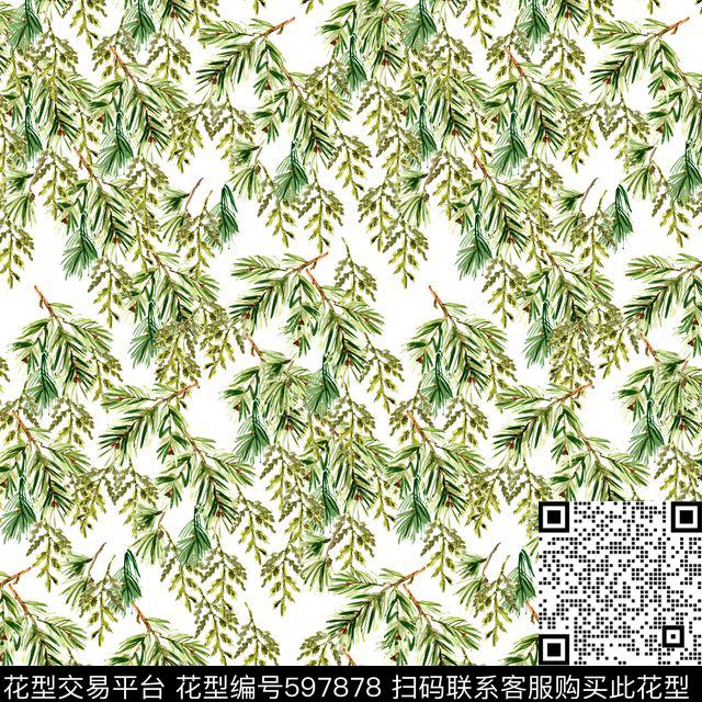 小碎花花卉松树数码印花华亿平台下载（图片编号: 597878） - 瓦栏（Walan）