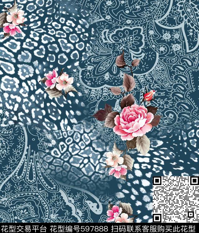 花卉抽象欧洲传统印花华亿平台下载（图片编号: 597888） - 瓦栏（Walan）