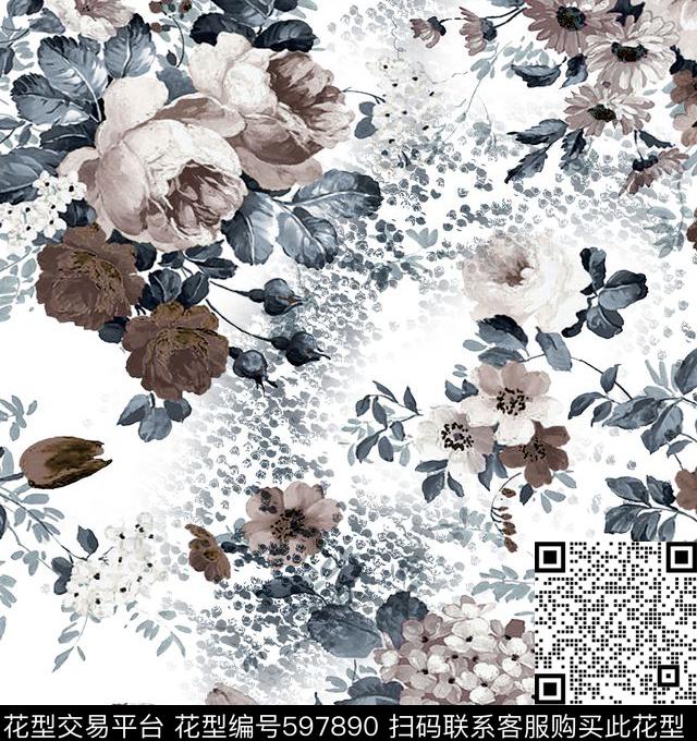 花卉抽象欧洲数码印花华亿平台下载（图片编号: 597890） - 瓦栏（Walan）