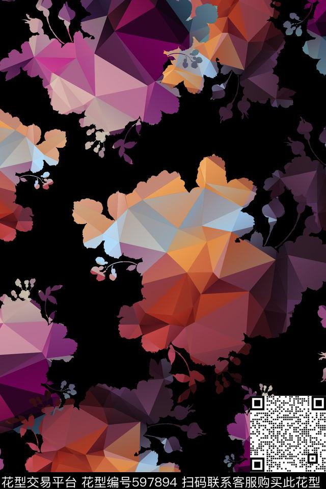 花卉折纸数码印花华亿平台下载（图片编号: 597894） - 瓦栏（Walan）