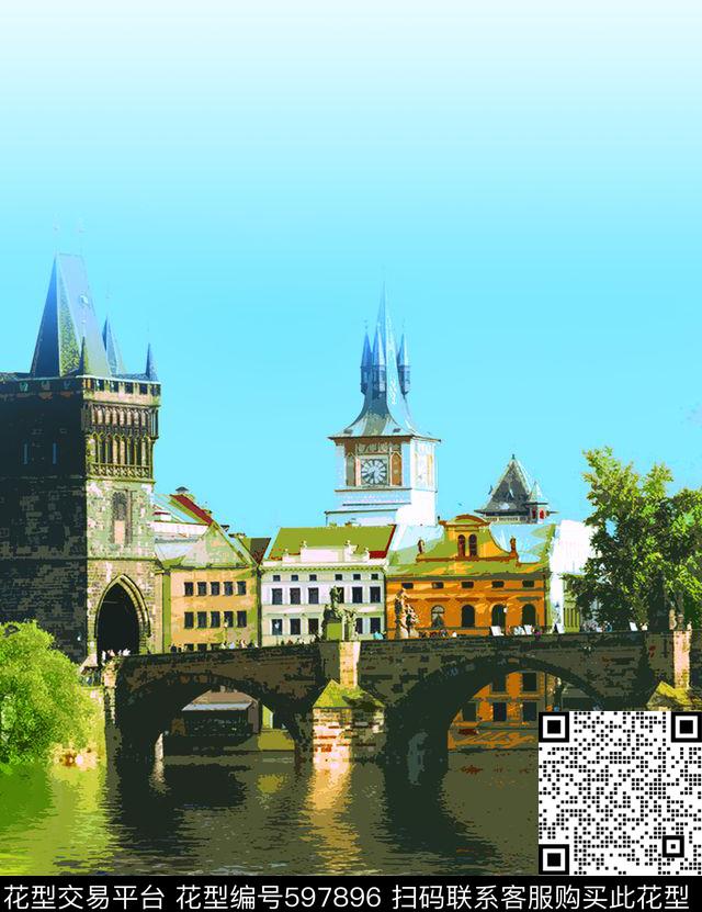 油画建筑风景传统印花华亿平台下载（图片编号: 597896） - 瓦栏（Walan）