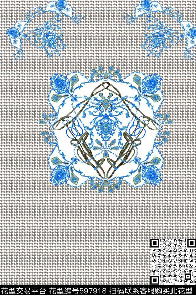 时尚女装衬衫裙款几何链条传统印花华亿平台下载（图片编号: 597918） - 瓦栏（Walan）