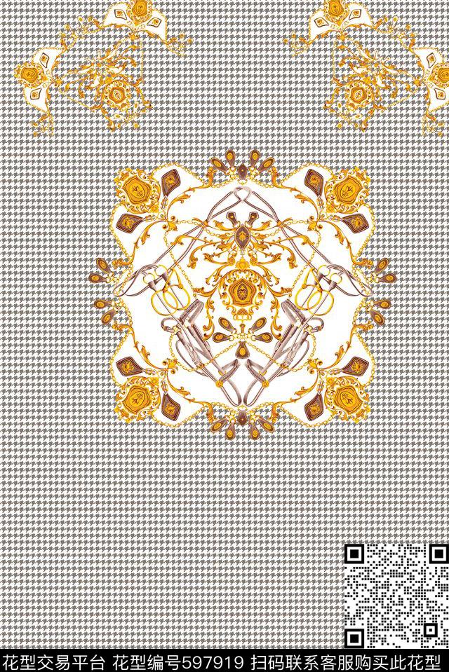 时尚女装衬衫裙款几何链条传统印花华亿平台下载（图片编号: 597919） - 瓦栏（Walan）