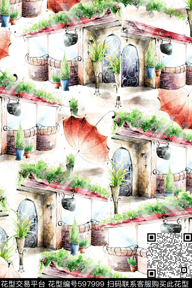 树林松树枫叶数码印花华亿平台下载（图片编号: 597999） - 瓦栏（Walan）