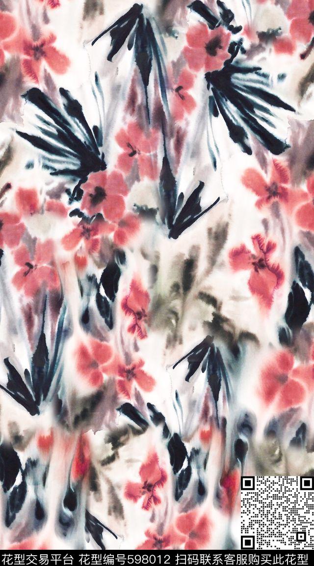 花卉笔触纹理数码印花华亿平台下载（图片编号: 598012） - 瓦栏（Walan）