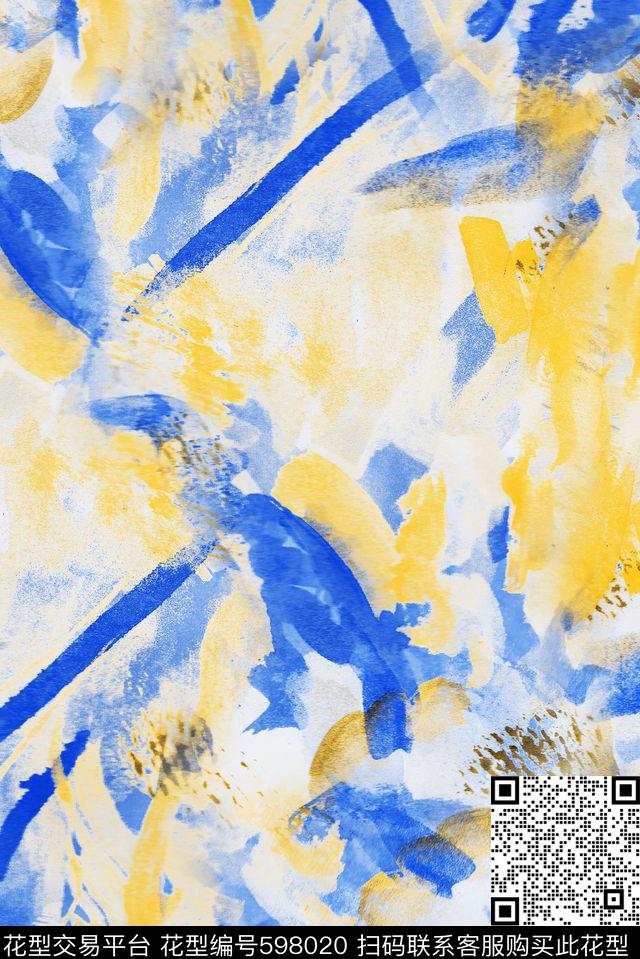 笔触纹理水彩数码印花华亿平台下载（图片编号: 598020） - 瓦栏（Walan）