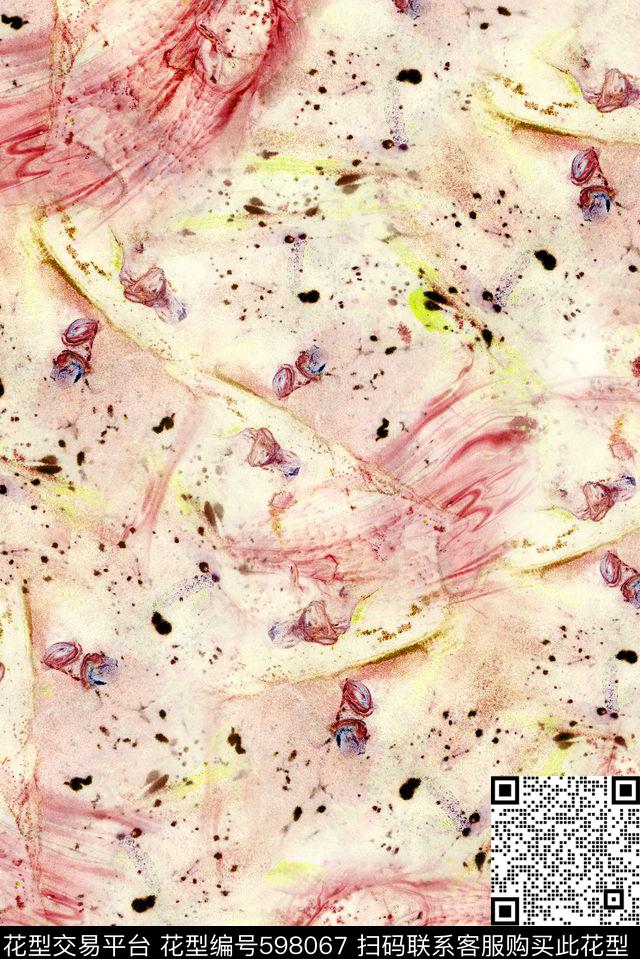 笔触纹理水彩数码印花华亿平台下载（图片编号: 598067） - 瓦栏（Walan）