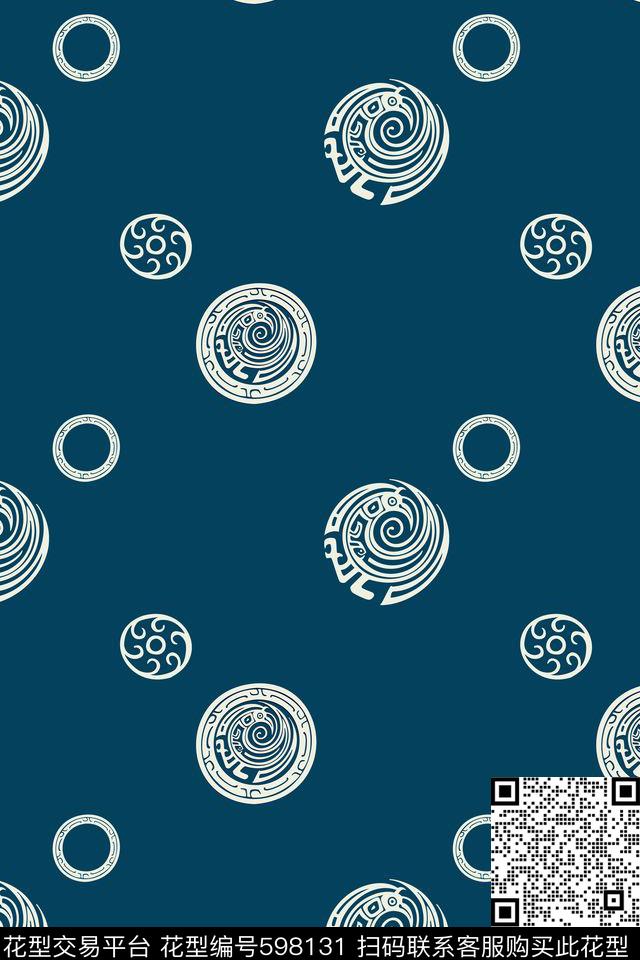 民族风中国风火纹、凤鸟纹、圆传统印花华亿平台下载（图片编号: 598131） - 瓦栏（Walan）