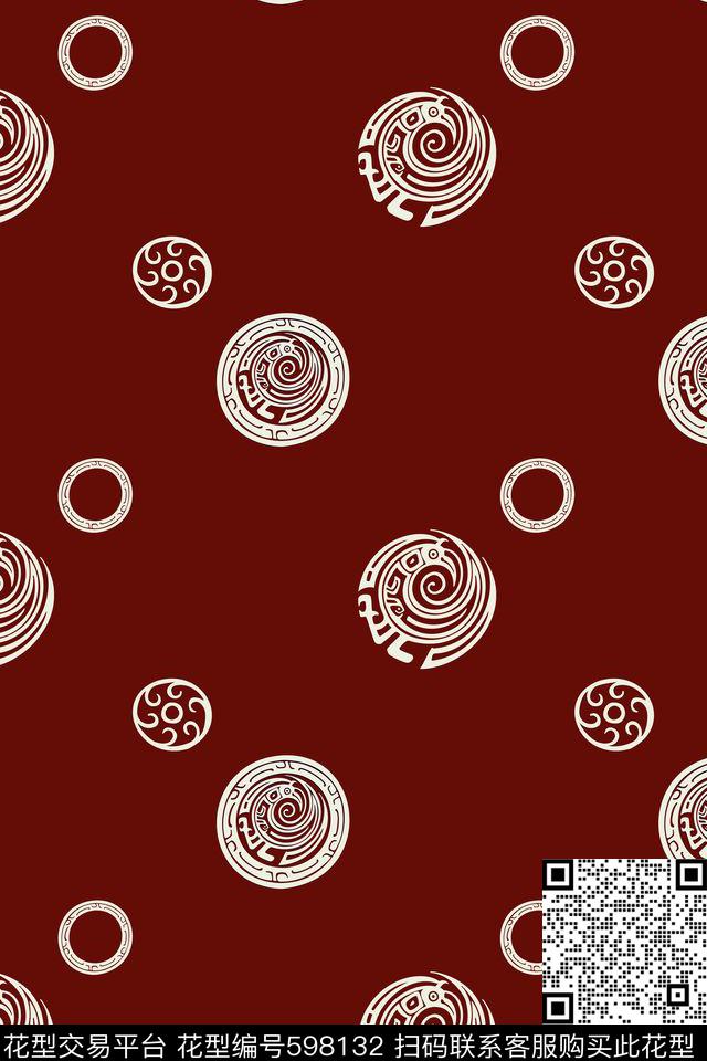 民族风中国风火纹、凤鸟纹、圆传统印花华亿平台下载（图片编号: 598132） - 瓦栏（Walan）