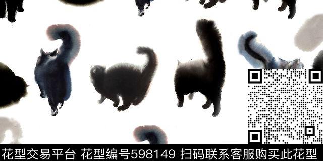 动物猫黑白数码印花华亿平台下载（图片编号: 598149） - 瓦栏（Walan）