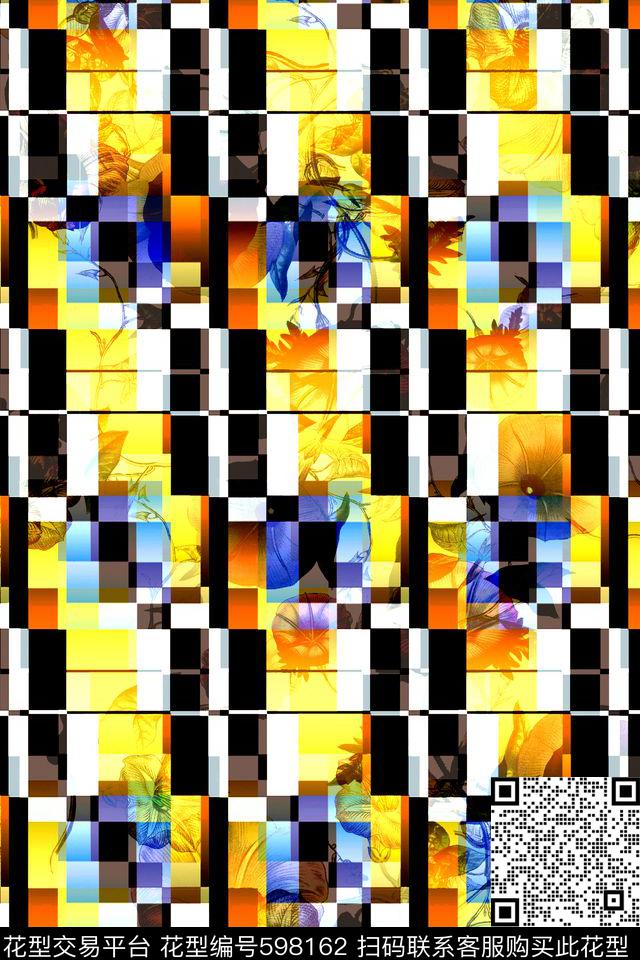 方格花卉男装时装彩色格子数码印花华亿平台下载（图片编号: 598162） - 瓦栏（Walan）