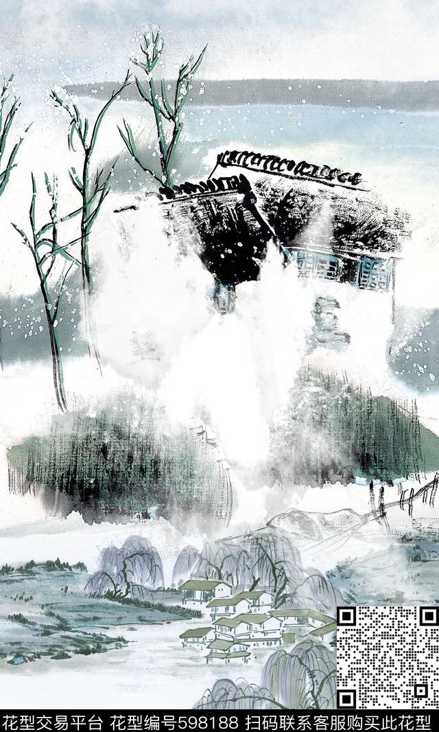 水墨手绘肌理数码印花华亿平台下载（图片编号: 598188） - 瓦栏（Walan）