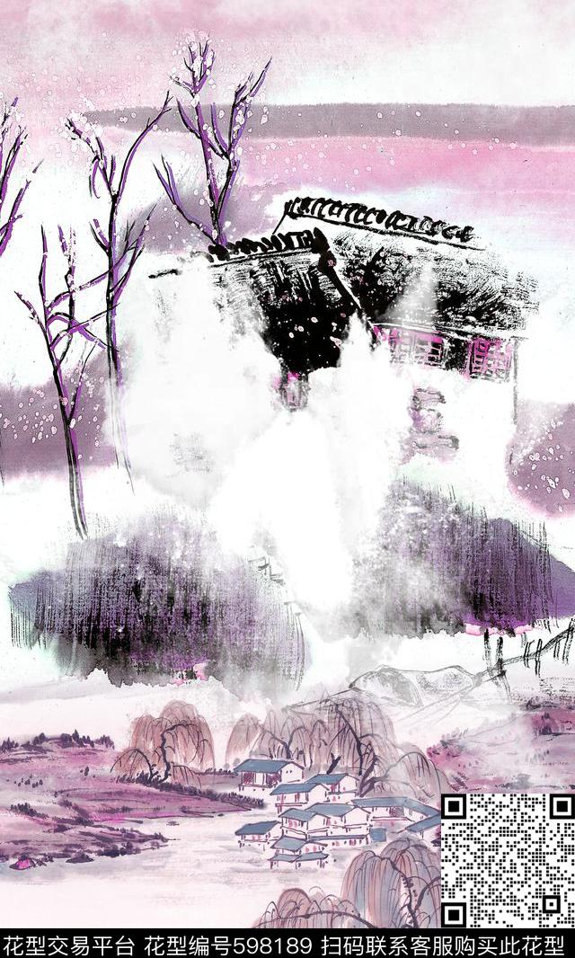 水墨手绘肌理数码印花华亿平台下载（图片编号: 598189） - 瓦栏（Walan）