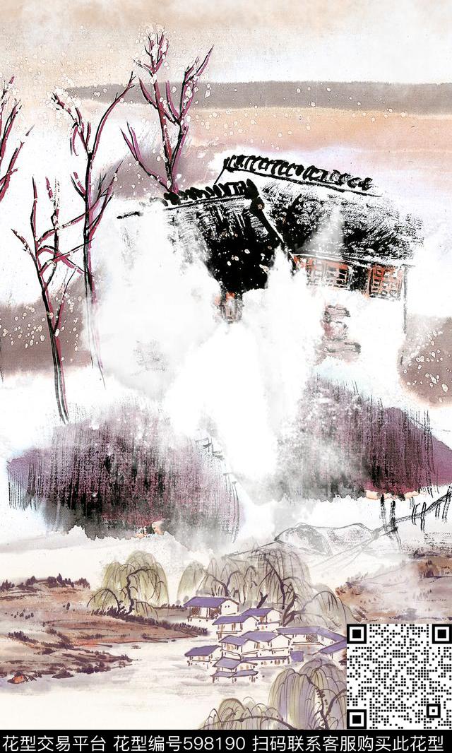 水墨手绘肌理数码印花华亿平台下载（图片编号: 598190） - 瓦栏（Walan）