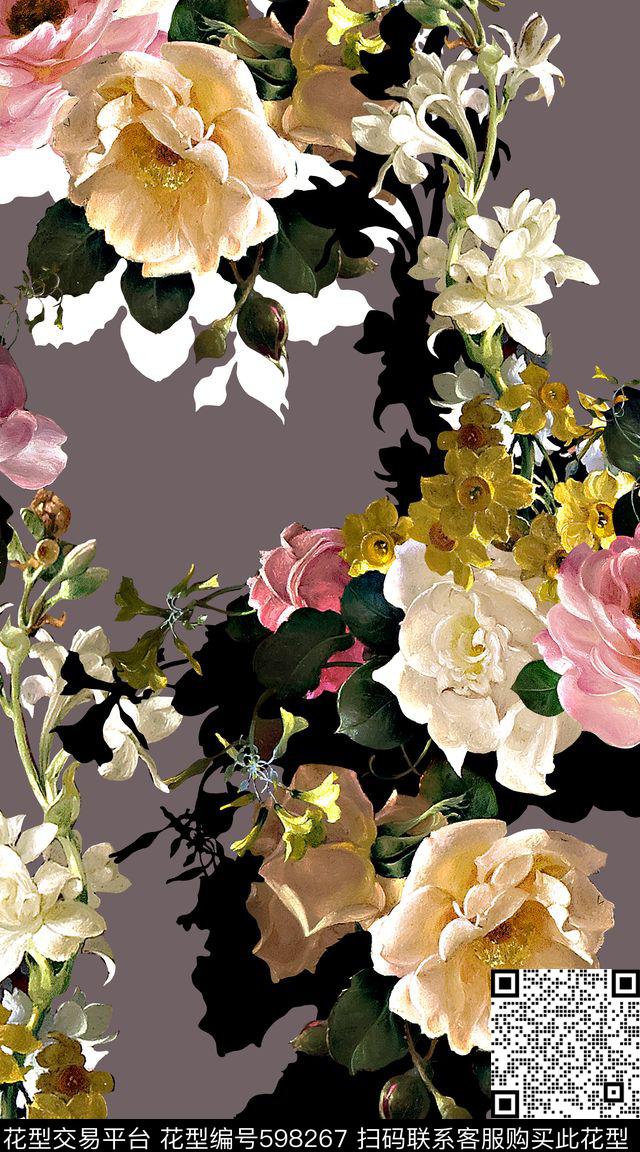 复古花卉油画数码印花华亿平台下载（图片编号: 598267） - 瓦栏（Walan）