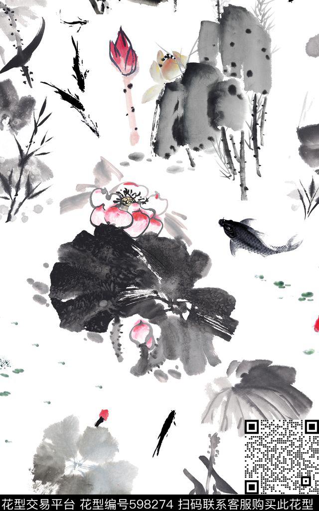 国画水墨中国风数码印花华亿平台下载（图片编号: 598274） - 瓦栏（Walan）