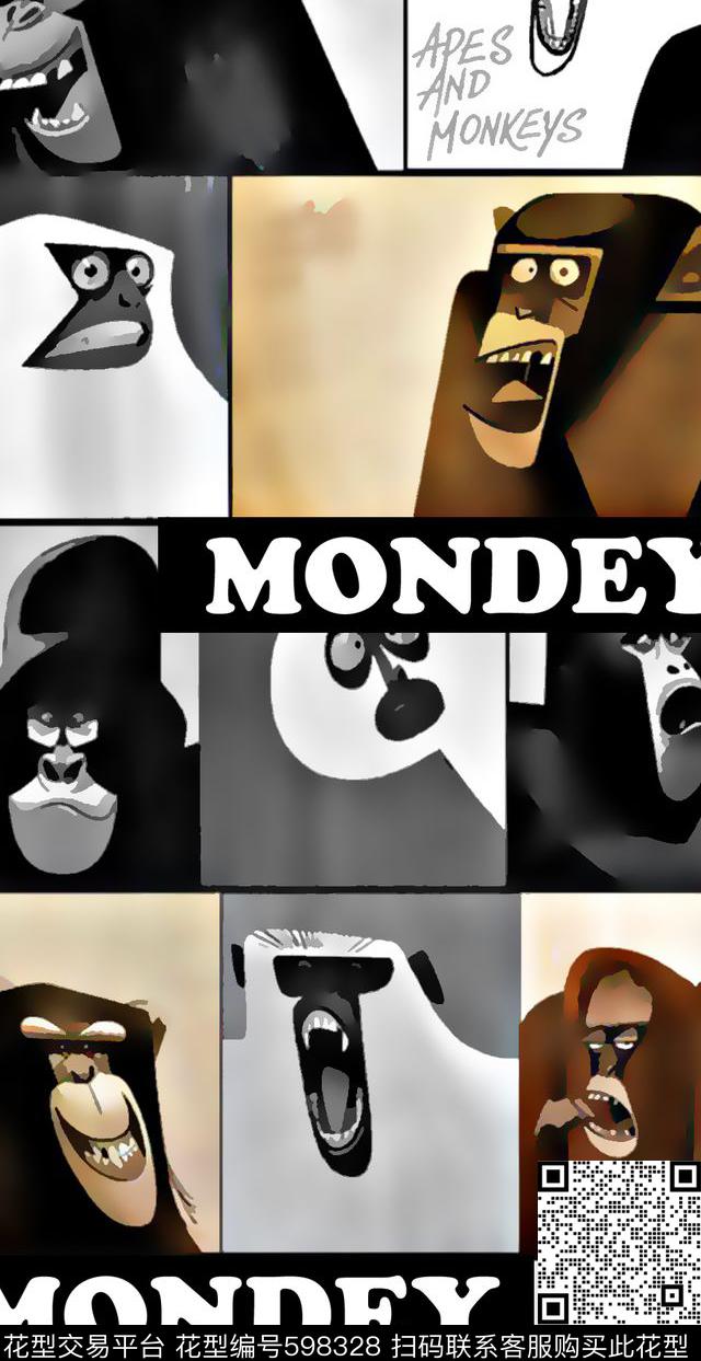 猴子猩猩男装衬衫数码印花华亿平台下载（图片编号: 598328） - 瓦栏（Walan）