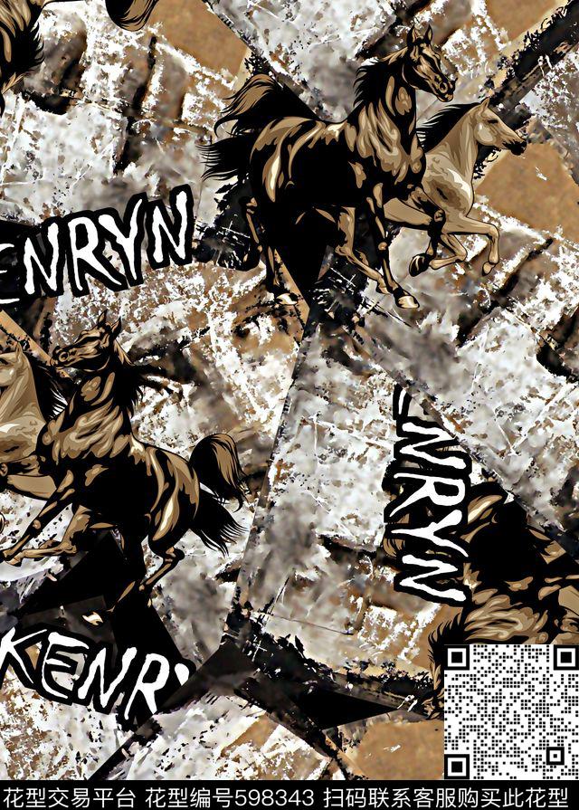 复古纹理动物马数码印花华亿平台下载（图片编号: 598343） - 瓦栏（Walan）