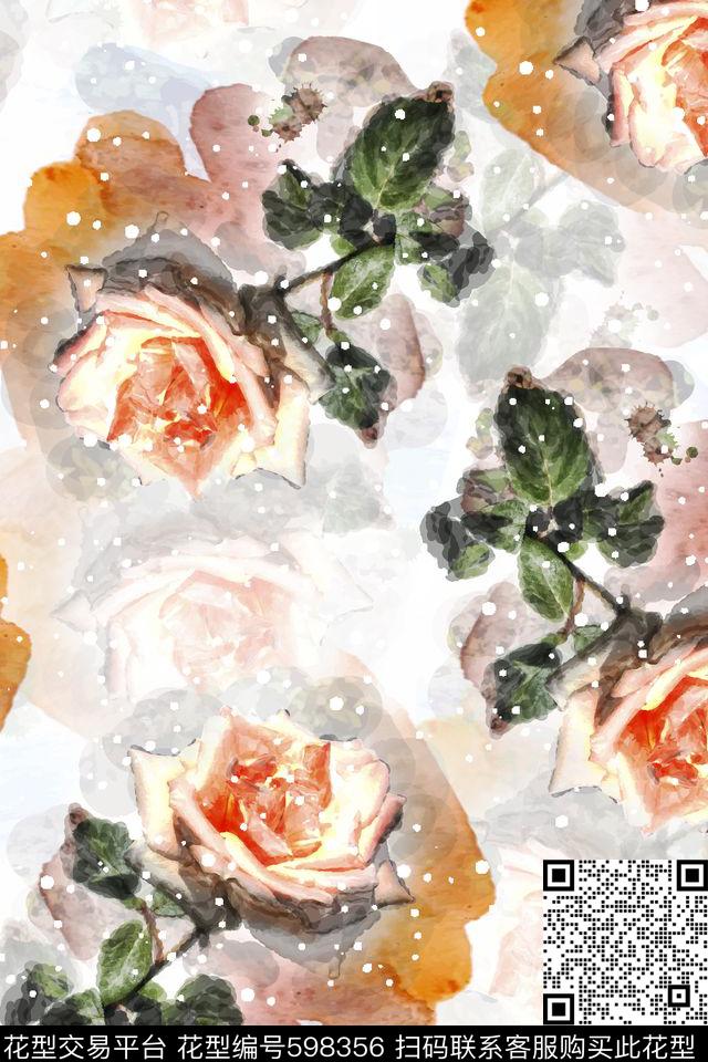 水彩花水彩纹理女装裙数码印花华亿平台下载（图片编号: 598356） - 瓦栏（Walan）