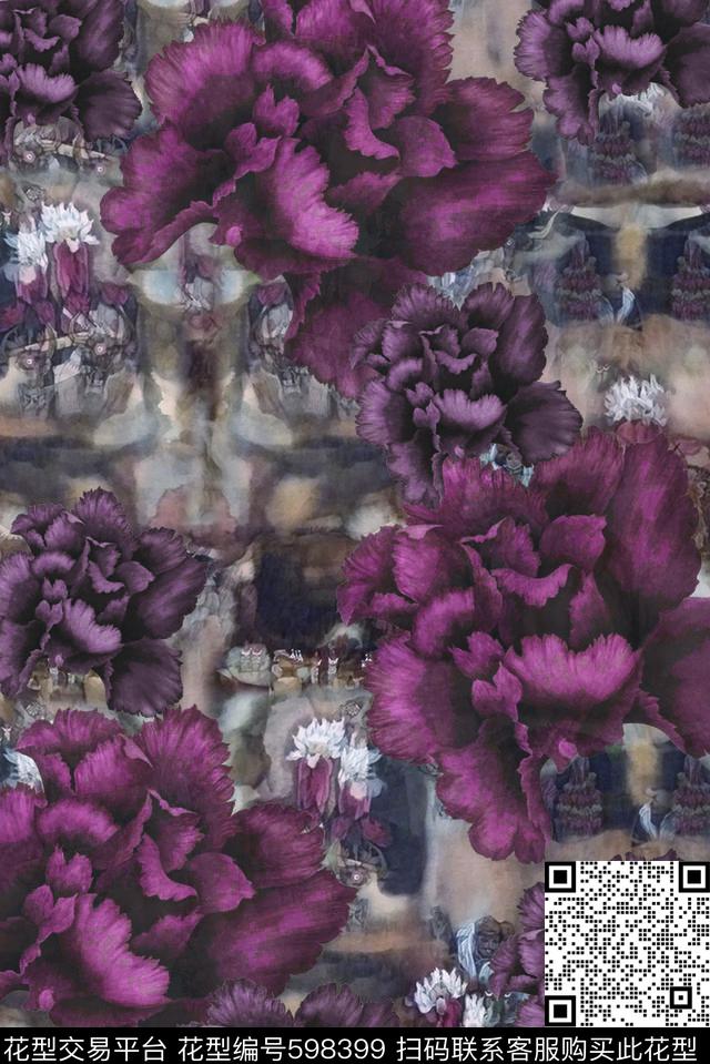 写意复古抽象数码印花华亿平台下载（图片编号: 598399） - 瓦栏（Walan）