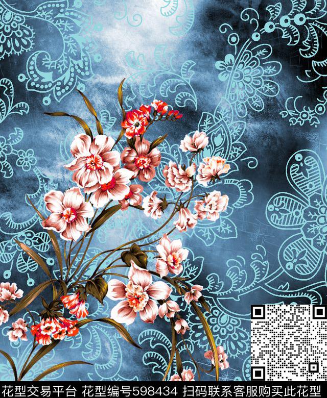 花卉抽象欧洲数码印花华亿平台下载（图片编号: 598434） - 瓦栏（Walan）