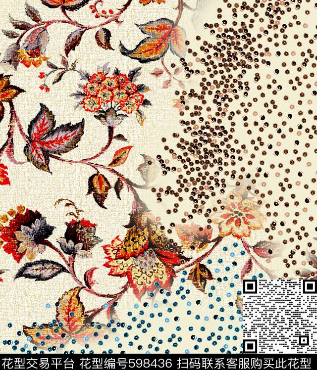花卉抽象欧洲数码印花华亿平台下载（图片编号: 598436） - 瓦栏（Walan）