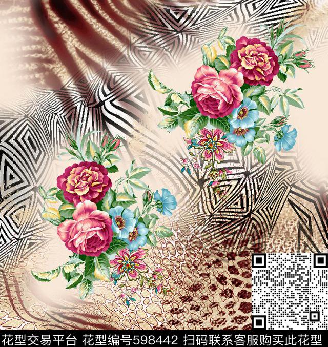 花卉抽象欧洲数码印花华亿平台下载（图片编号: 598442） - 瓦栏（Walan）