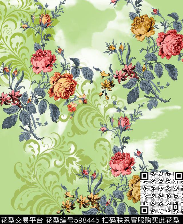 花卉抽象欧洲数码印花华亿平台下载（图片编号: 598445） - 瓦栏（Walan）